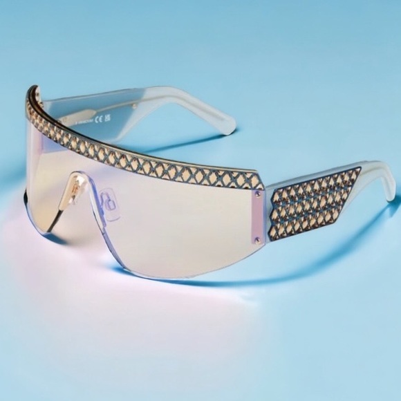 SWAROVSKI Crystal Shield Mask Sunglasses SK0363 Blue Gold Mirror Rare New $700 - Picture 2 of 7
